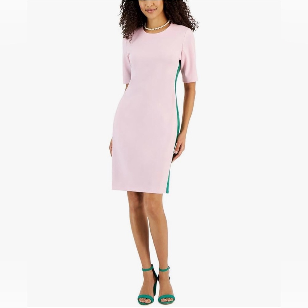 Kasper Crepe Colorblock Sheath Pink Green Dress Women’s Size 2XL